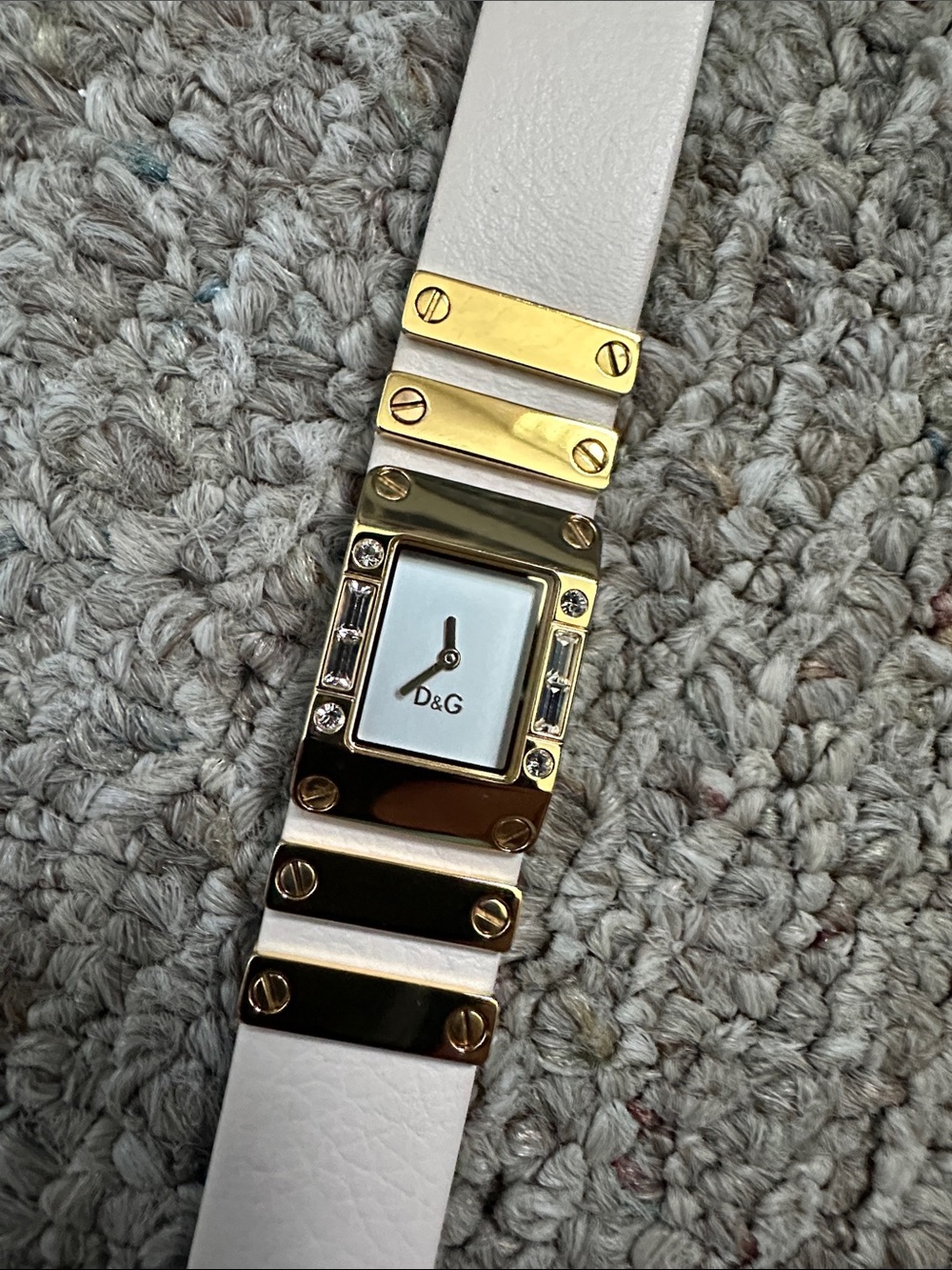 D&G Light Pink and Gold Leather Bracelet Watch with Crystal Accents